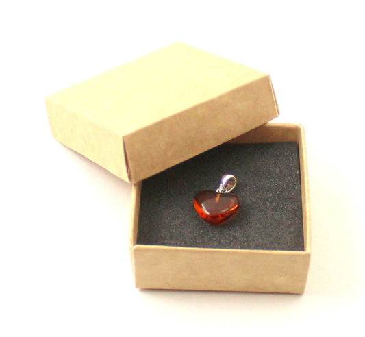 Amber Heart Cognac Pendant With Silver-1