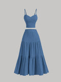 2025 New Women'S Casual Temperament Slim Skirt Suit Summer Women Vest Top + Long Skirt Two Peice Sets Women Solid Sets