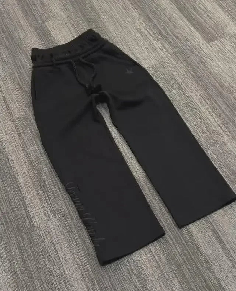 Y2K American New Harajuku Vintage Loose Double Waist Sweatpants Men Streetwear Hip Hop Popular Letters Embroidered Casual Pants