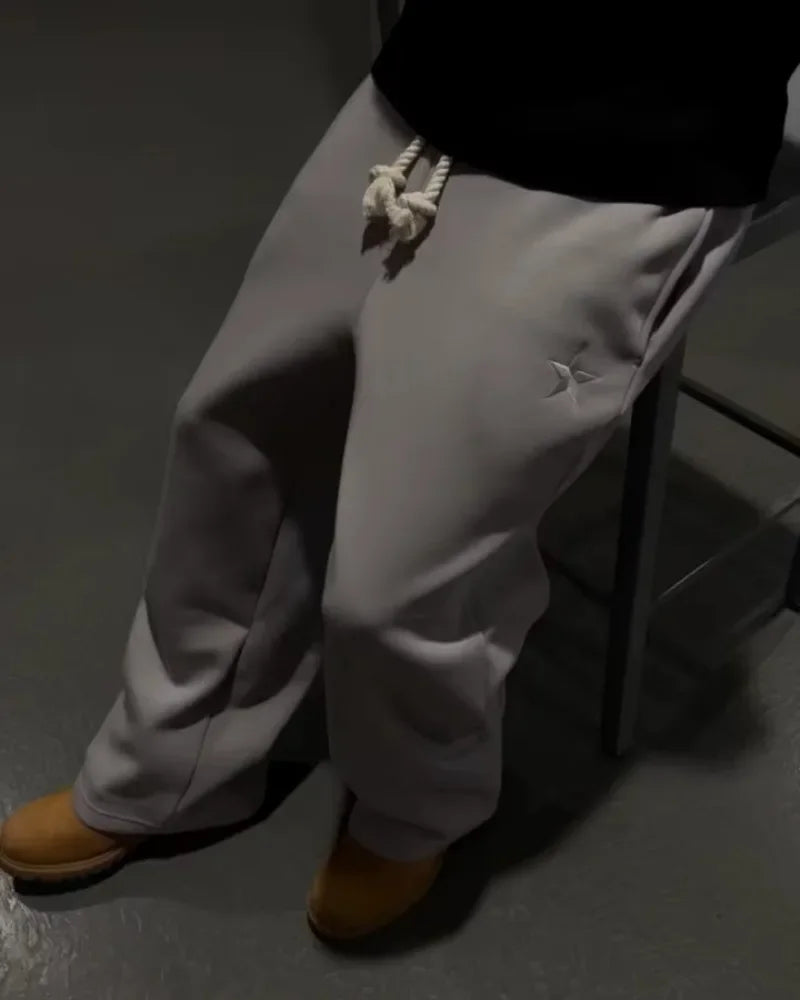 Y2K American New Harajuku Vintage Loose Double Waist Sweatpants Men Streetwear Hip Hop Popular Letters Embroidered Casual Pants