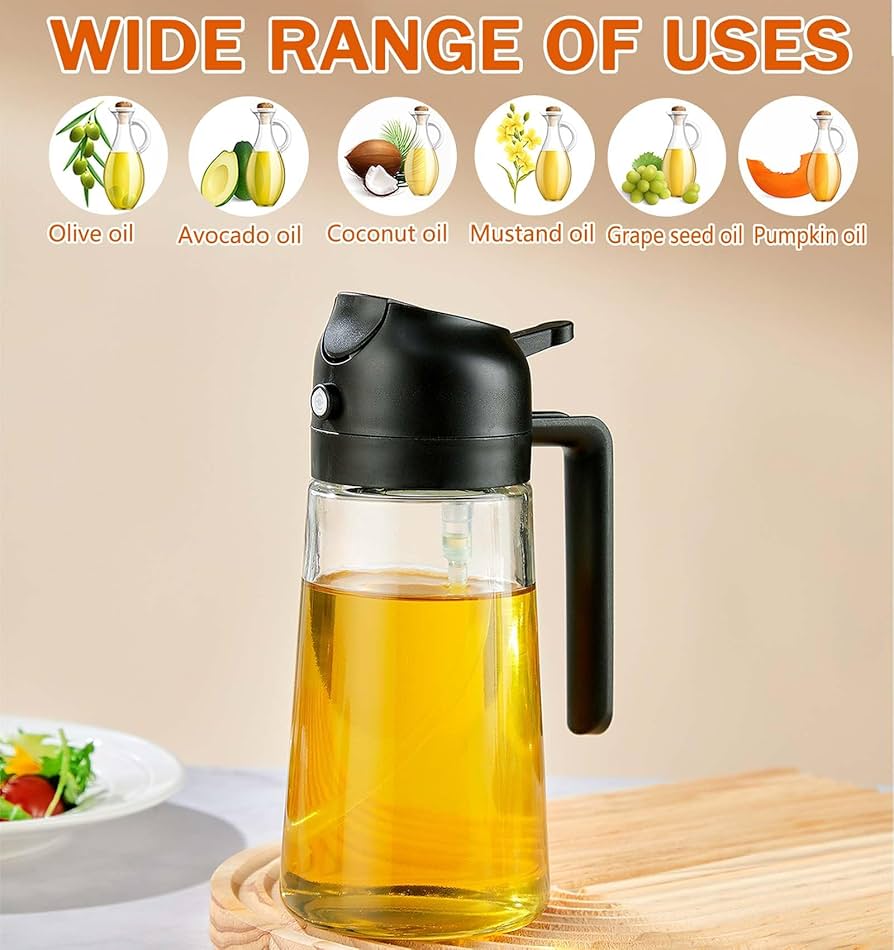 2-in-1 Premium Oil Sprayer & Pour Bottle – Glass Olive Oil Dispenser