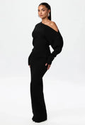Women'S Black One Shoulder Long Sleeve Fitted Elegant Casual Daily Evening Party Fashion Maxi Dress