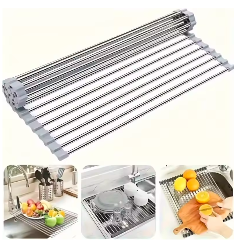 Silicone Stainless Steel Fruit & Vegetable Dish Drainer Kitchen Sink Shelf