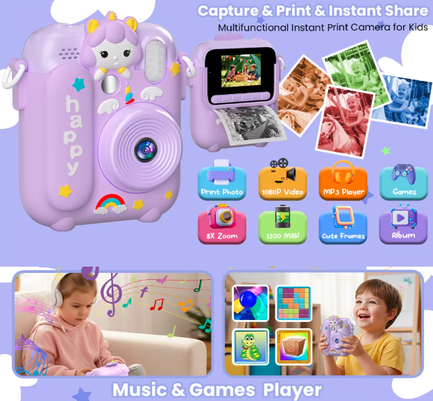 Instant Print Camera for Kids 1080P Kids Digital Camera