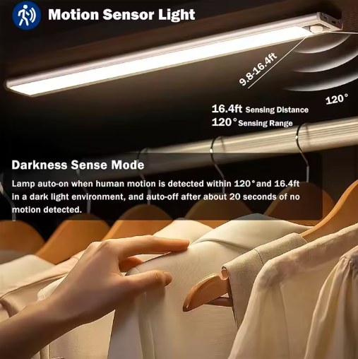 High Capacity Battery USB Rechargeable LED Light Bar Aluminium Motion Sensor Magnetic Strip for Stairs Closet Cabinet Night Lamp