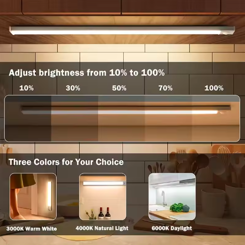 High Capacity Battery USB Rechargeable LED Light Bar Aluminium Motion Sensor Magnetic Strip for Stairs Closet Cabinet Night Lamp