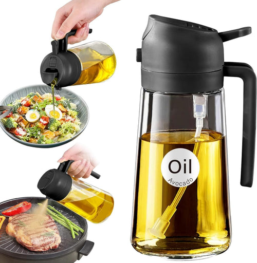 2-in-1 Premium Oil Sprayer & Pour Bottle – Glass Olive Oil Dispenser