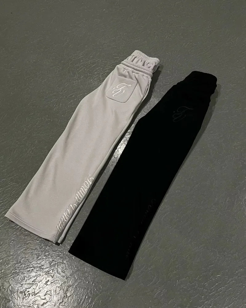 Y2K American New Harajuku Vintage Loose Double Waist Sweatpants Men Streetwear Hip Hop Popular Letters Embroidered Casual Pants