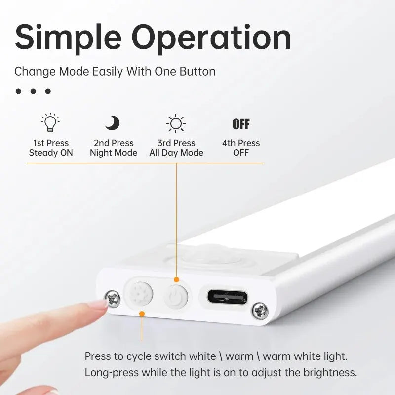LED Motion Sensor Light Wireless LED Night Light Type C Rechargeable Light Cabinet Wardrobe Lamp Staircase Backlight for Kitchen