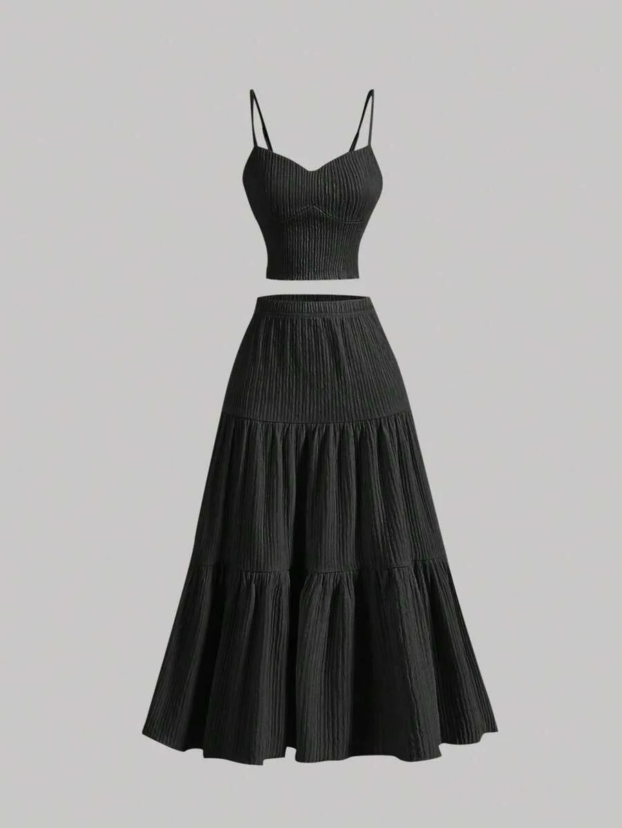 2025 New Women'S Casual Temperament Slim Skirt Suit Summer Women Vest Top + Long Skirt Two Peice Sets Women Solid Sets