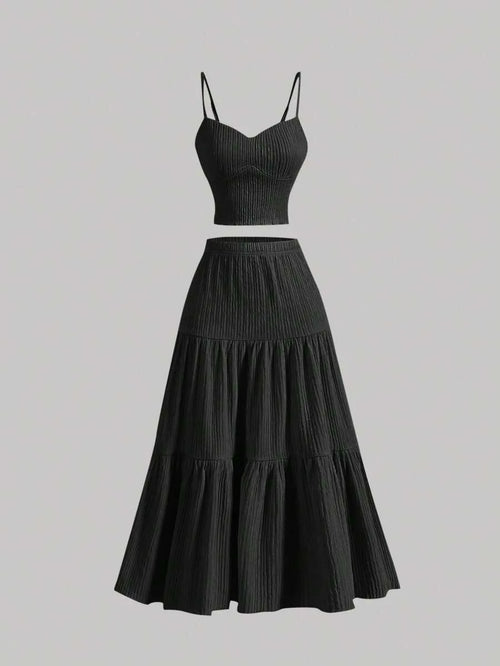 2025 New Women'S Casual Temperament Slim Skirt Suit Summer Women Vest Top + Long Skirt Two Peice Sets Women Solid Sets