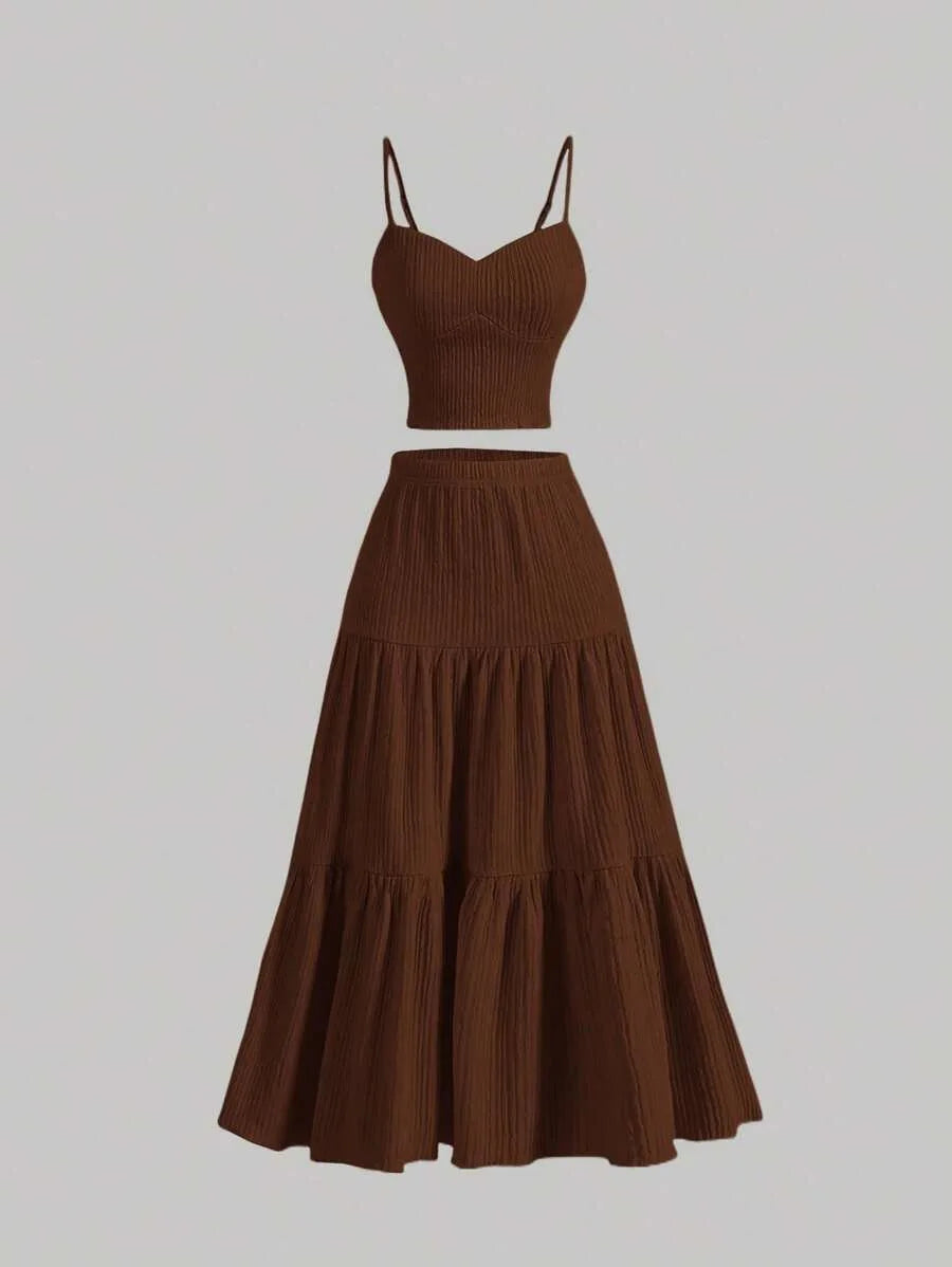 2025 New Women'S Casual Temperament Slim Skirt Suit Summer Women Vest Top + Long Skirt Two Peice Sets Women Solid Sets
