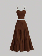 2025 New Women'S Casual Temperament Slim Skirt Suit Summer Women Vest Top + Long Skirt Two Peice Sets Women Solid Sets