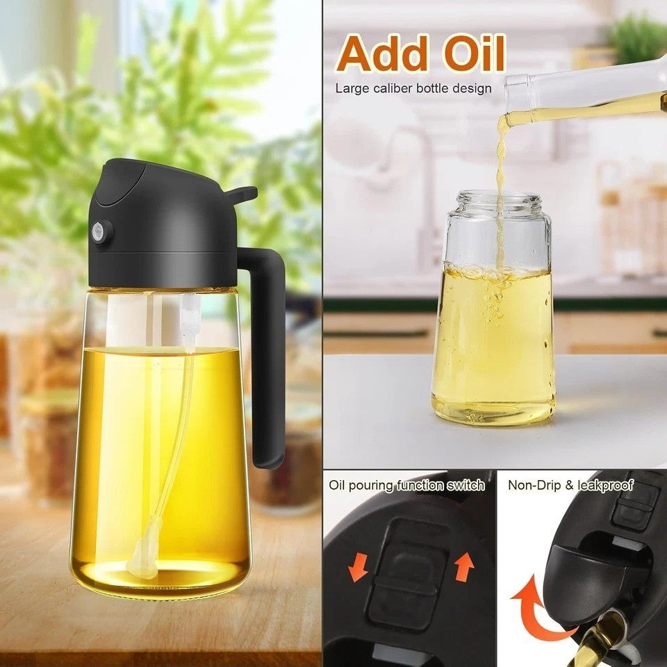 2-in-1 Premium Oil Sprayer & Pour Bottle – Glass Olive Oil Dispenser